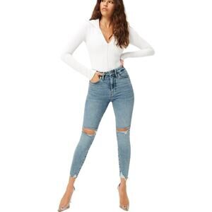Good American Jeans Good Waist Crop Skinny High Rise Chewed Hem Blue799 8/29 NWT